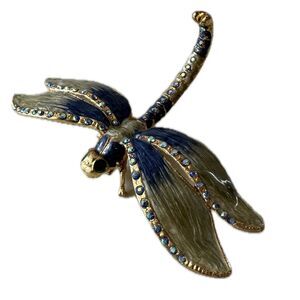Dragonfly Bejeweled Hand Painted Enamel Collector's Magnetic Hinged Trinket Box
